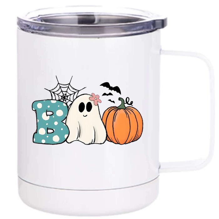 Halloween Boo Ghost And Pumpkin Front & Back 12oz Stainless Steel Tumbler Cup