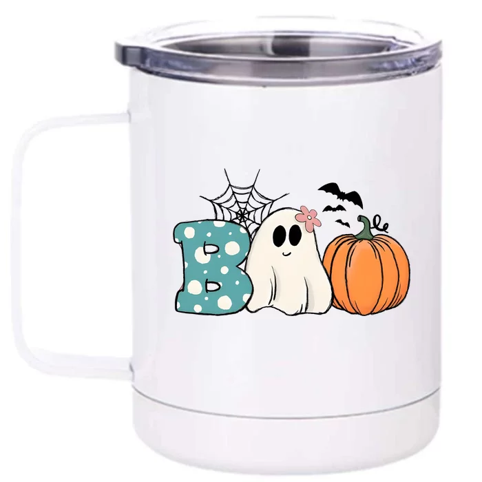 Halloween Boo Ghost And Pumpkin Front & Back 12oz Stainless Steel Tumbler Cup