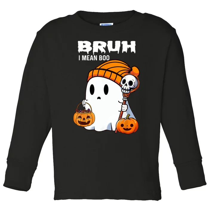 Halloween Bruh Ghost Boo Skull Pumpkin Toddler Long Sleeve Shirt