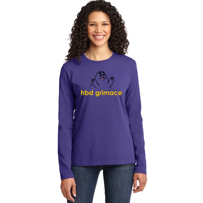 Happy Birthday Grimace HBD Funny Fast Food Meme Ladies Long Sleeve Shirt