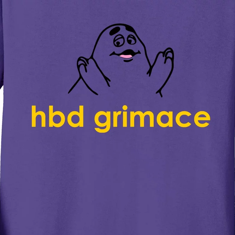 Happy Birthday Grimace HBD Funny Fast Food Meme Kids Long Sleeve Shirt