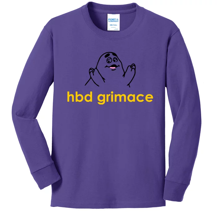 Happy Birthday Grimace HBD Funny Fast Food Meme Kids Long Sleeve Shirt