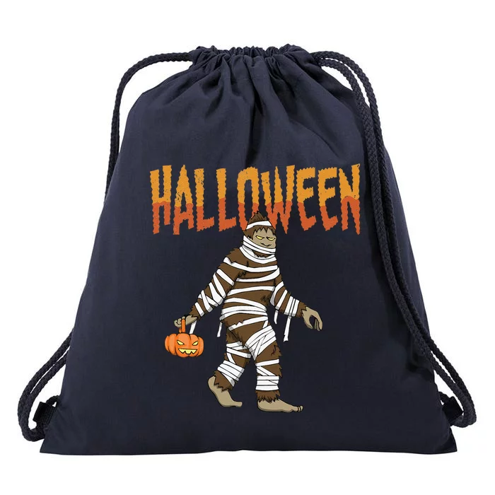 Halloween Bigfoot Ghost Pumpkin Sasquatch Lover Vintage Fun Drawstring Bag