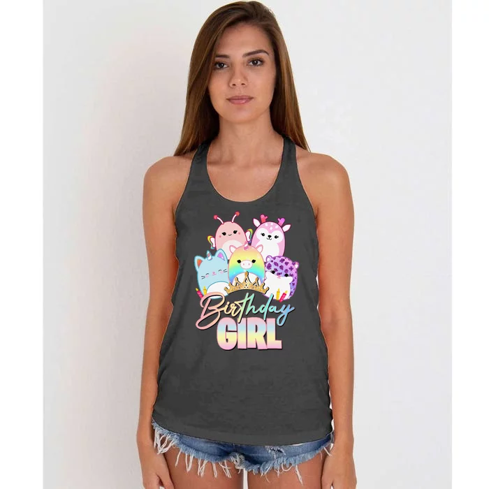 Happy Birthday Girl Squish Squad Mallow Cute Gift Women's Knotted Racerback Tank