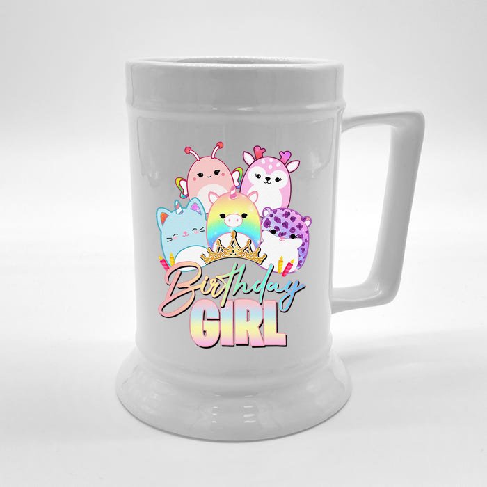 Happy Birthday Girl Squish Squad Mallow Cute Gift Front & Back Beer Stein