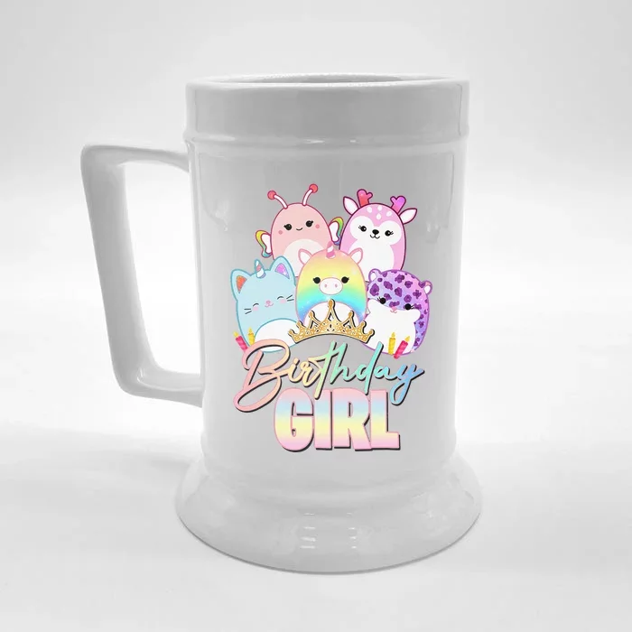 Happy Birthday Girl Squish Squad Mallow Cute Gift Front & Back Beer Stein