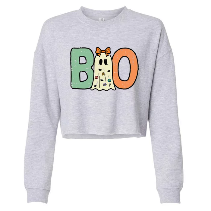 Halloween Boo Ghost Cute Cropped Pullover Crew