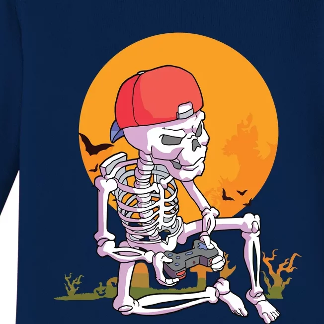 Halloween Boy Gamer Gaming Skeleton Boy Baby Long Sleeve Bodysuit