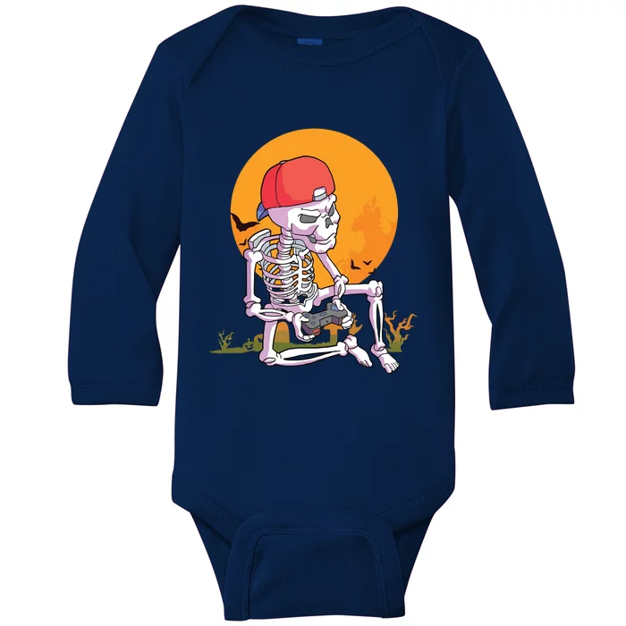 Halloween Boy Gamer Gaming Skeleton Boy Baby Long Sleeve Bodysuit