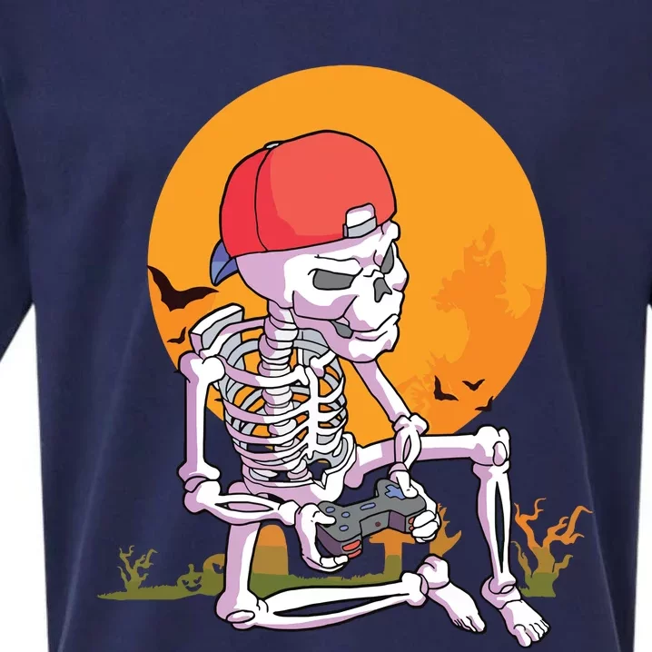 Halloween Boy Gamer Gaming Skeleton Boy Sueded Cloud Jersey T-Shirt