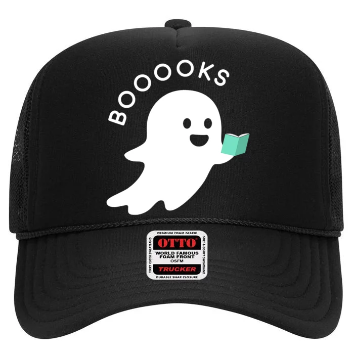 Halloween Booooks Ghost Reading Boo Read Books Library High Crown Mesh Trucker Hat