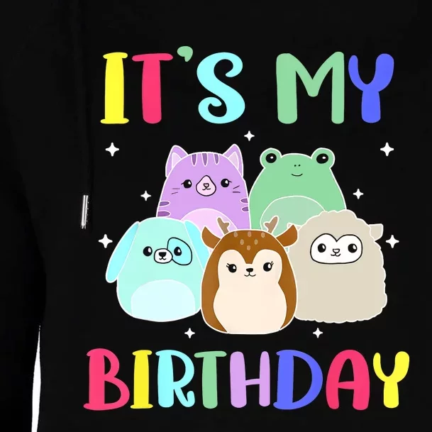 Happy Birthday Girl Squish Squad Mallow Cute Womens Funnel Neck Pullover Hood