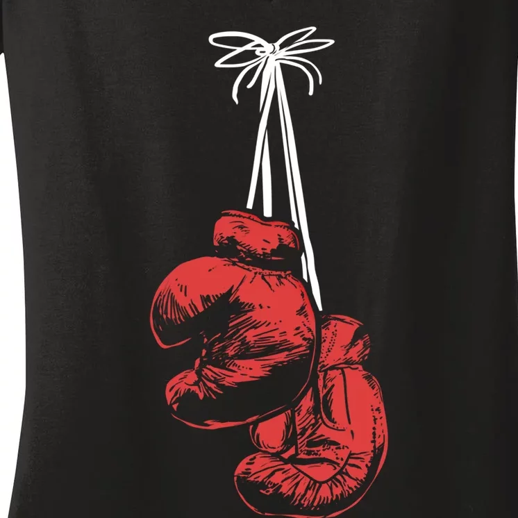 Hanging Boxing Gloves Boxer Boxing Gift Women's V-Neck T-Shirt