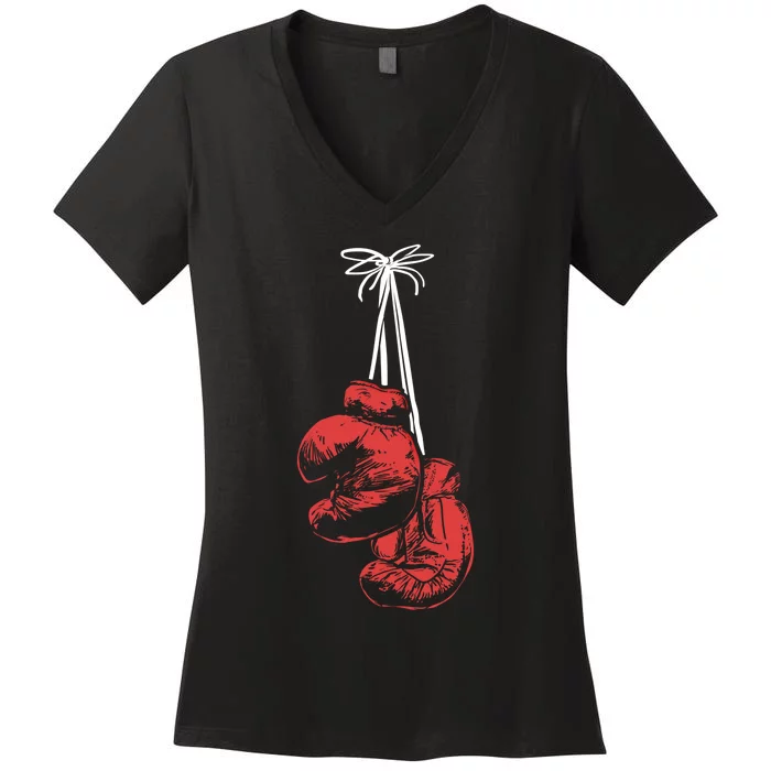 Hanging Boxing Gloves Boxer Boxing Gift Women's V-Neck T-Shirt