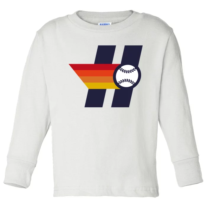 Houston Baseball H Retro Vintage Toddler Long Sleeve Shirt