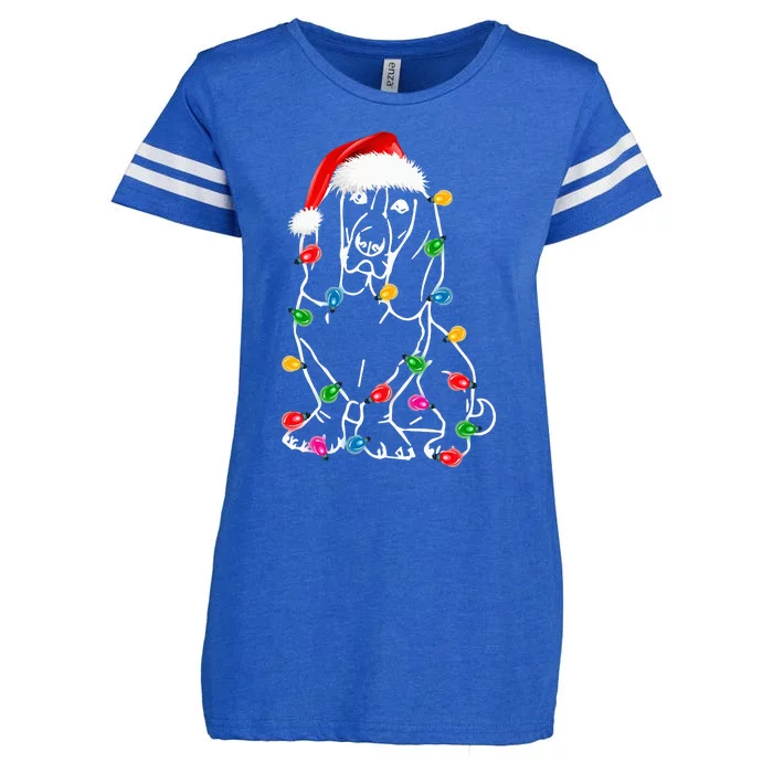 Hilarious Basset Hound Dog Christmas Pajama with Tree Lights Enza Ladies Jersey Football T-Shirt