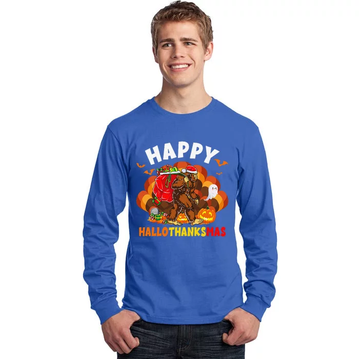 HalloThanksMas Bigfoot Halloween Thanksgiving Christmas Gift Tall Long Sleeve T-Shirt