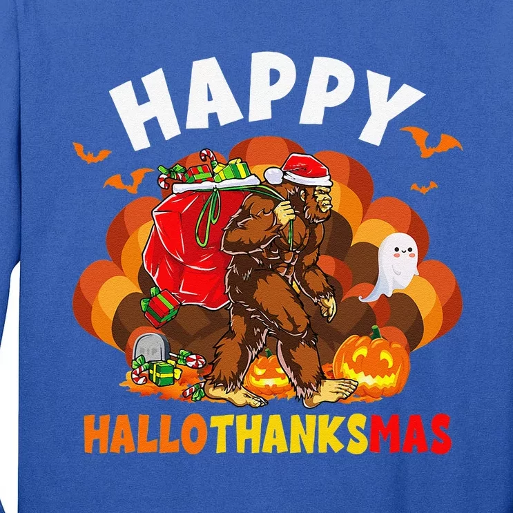 HalloThanksMas Bigfoot Halloween Thanksgiving Christmas Gift Tall Long Sleeve T-Shirt