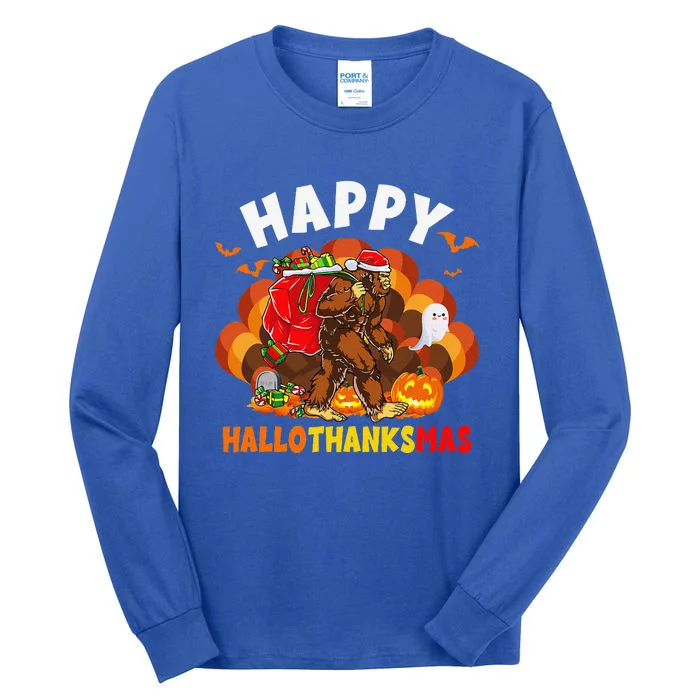 HalloThanksMas Bigfoot Halloween Thanksgiving Christmas Gift Tall Long Sleeve T-Shirt