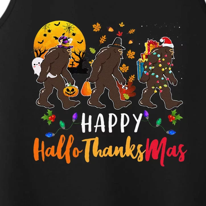 Hallothanksmas Bigfoot Halloween Thanksgiving Christmas Performance Tank