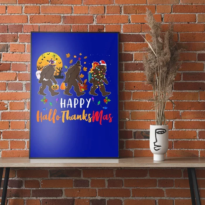 Hallothanksmas Bigfoot Halloween Thanksgiving Christmas Poster