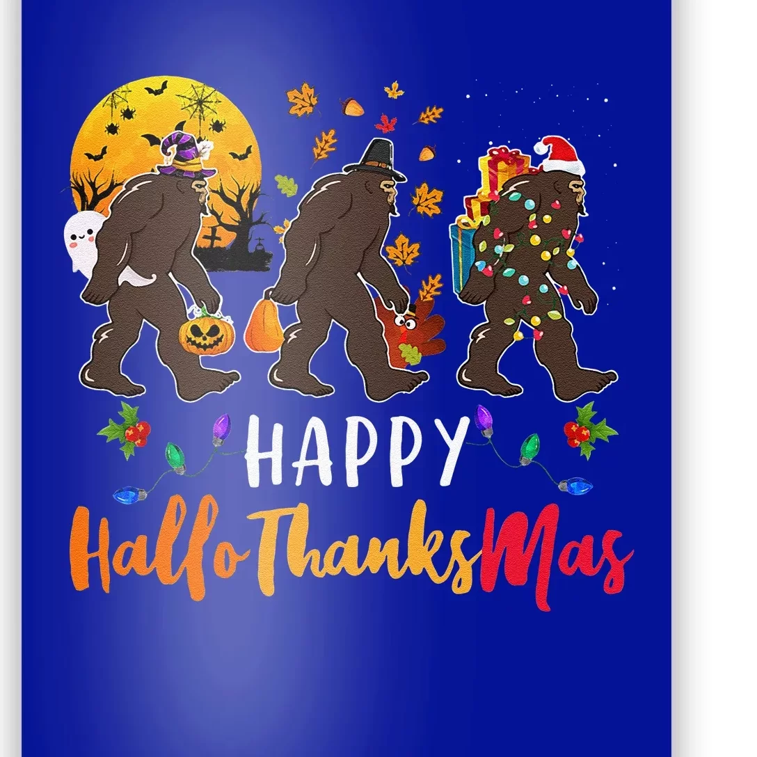 Hallothanksmas Bigfoot Halloween Thanksgiving Christmas Poster