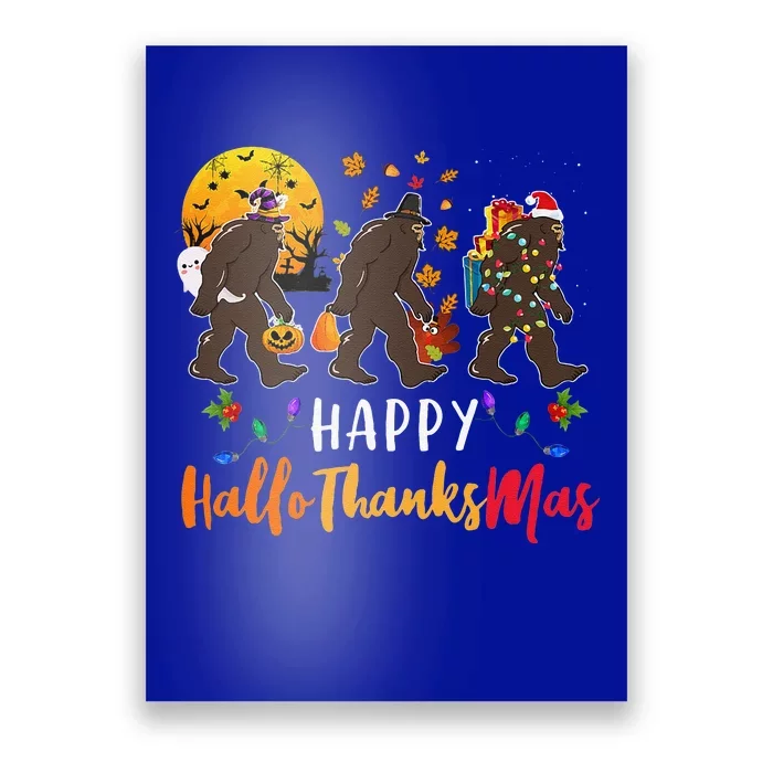 Hallothanksmas Bigfoot Halloween Thanksgiving Christmas Poster