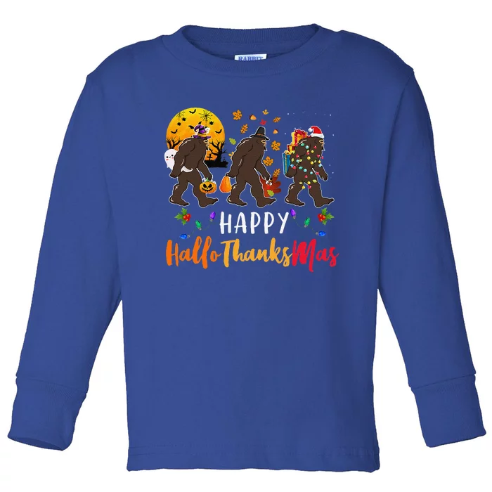 Hallothanksmas Bigfoot Halloween Thanksgiving Christmas Toddler Long Sleeve Shirt