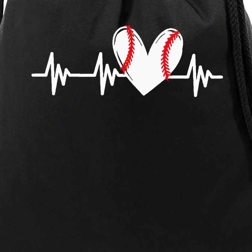 Heart Baseball Heartbeat Love Drawstring Bag