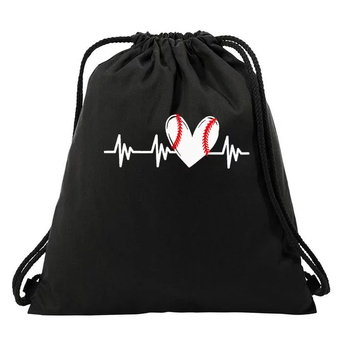 Heart Baseball Heartbeat Love Drawstring Bag