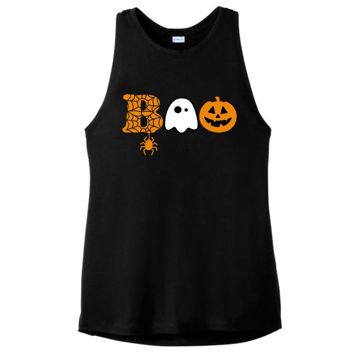 Halloween Boo Halloween Ghost Pumpkin Ladies Tri-Blend Wicking Tank