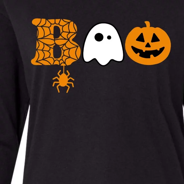 Halloween Boo Halloween Ghost Pumpkin Womens Cotton Relaxed Long Sleeve T-Shirt