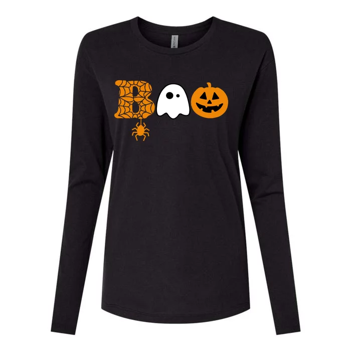 Halloween Boo Halloween Ghost Pumpkin Womens Cotton Relaxed Long Sleeve T-Shirt