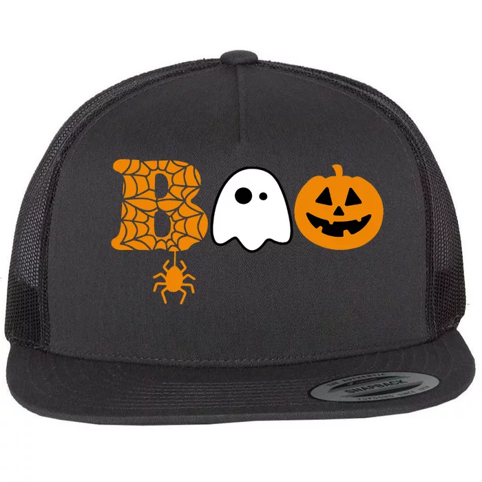 Halloween Boo Halloween Ghost Pumpkin Flat Bill Trucker Hat