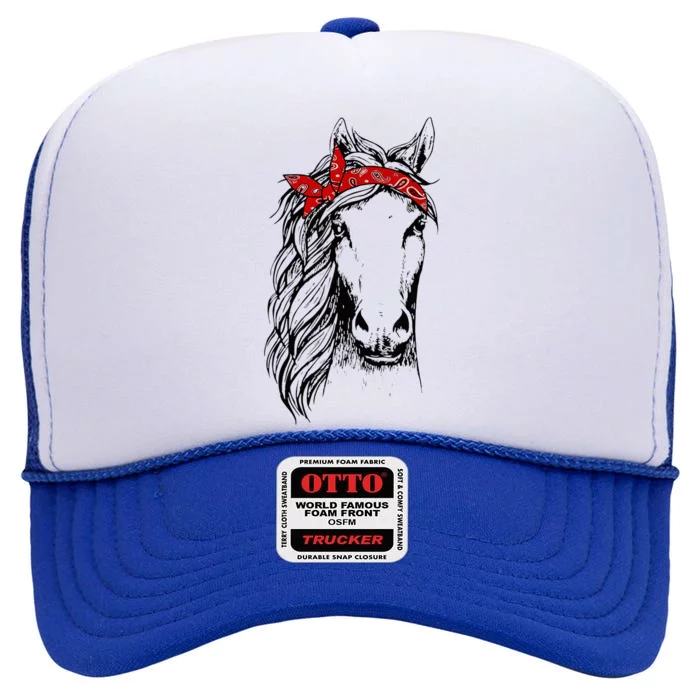 Horse Bandana Horseback Riding Horse Lover High Crown Mesh Trucker Hat