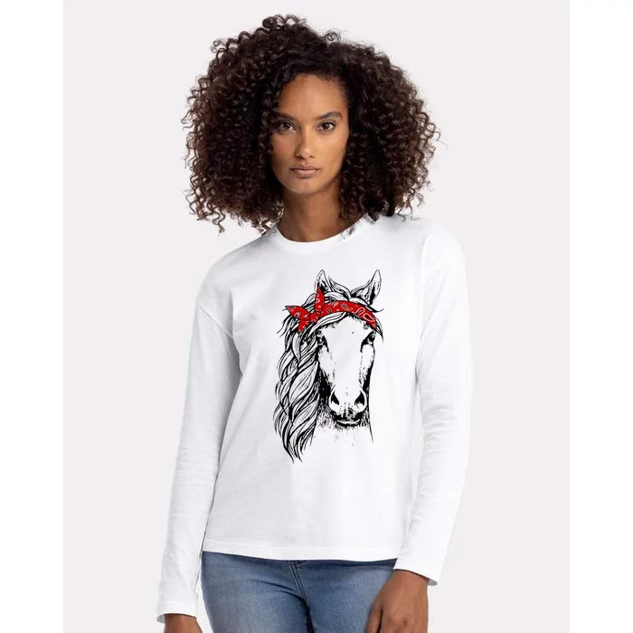 Horse Bandana Horseback Riding Horse Lover Womens Cotton Relaxed Long Sleeve T-Shirt