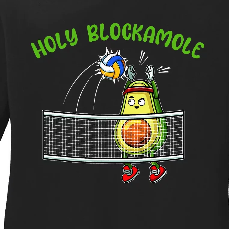 Holy Blockamole I Volleyball Avocado Food Lover Funny Ladies Long Sleeve Shirt