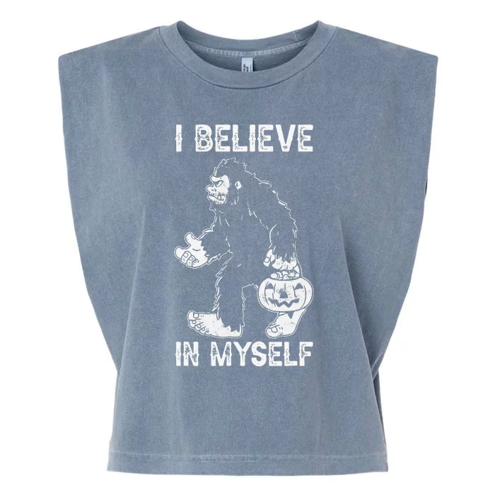 Halloween Believe In Myself Bigfoot Funny Pumpkin Believer Garment-Dyed Women's Muscle Tee