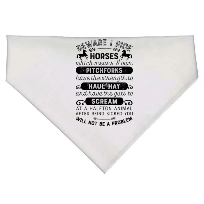 Horse Beware I Ride Horses Equestrian Horseback Riding Gift USA-Made Doggie Bandana