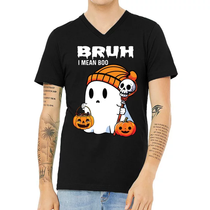 Halloween Bruh I Mean Boo Ghost Funny V-Neck T-Shirt