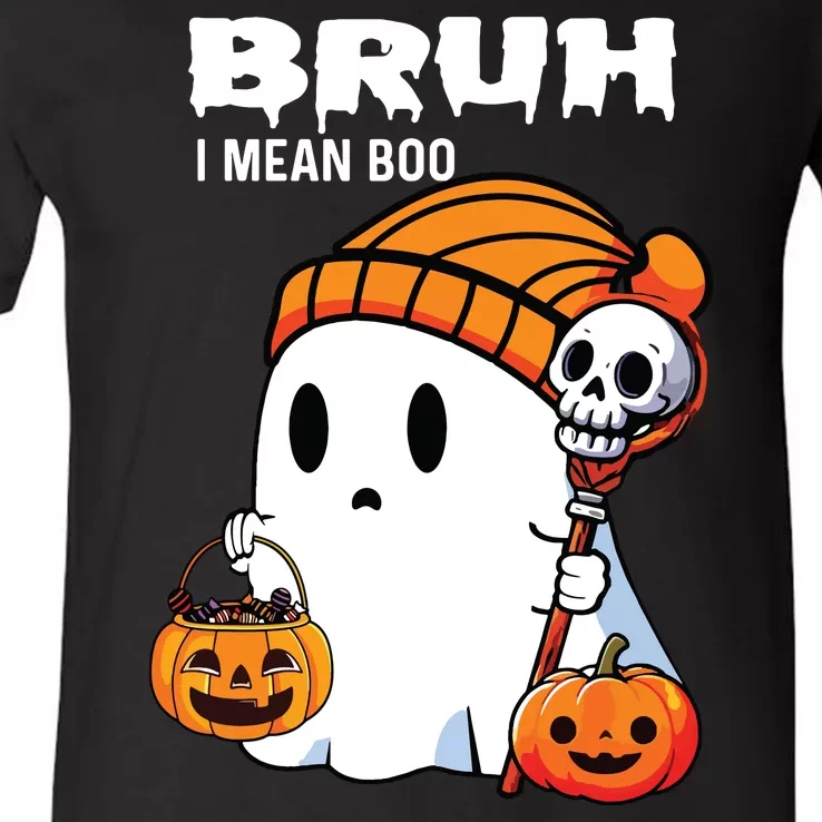 Halloween Bruh I Mean Boo Ghost Funny V-Neck T-Shirt