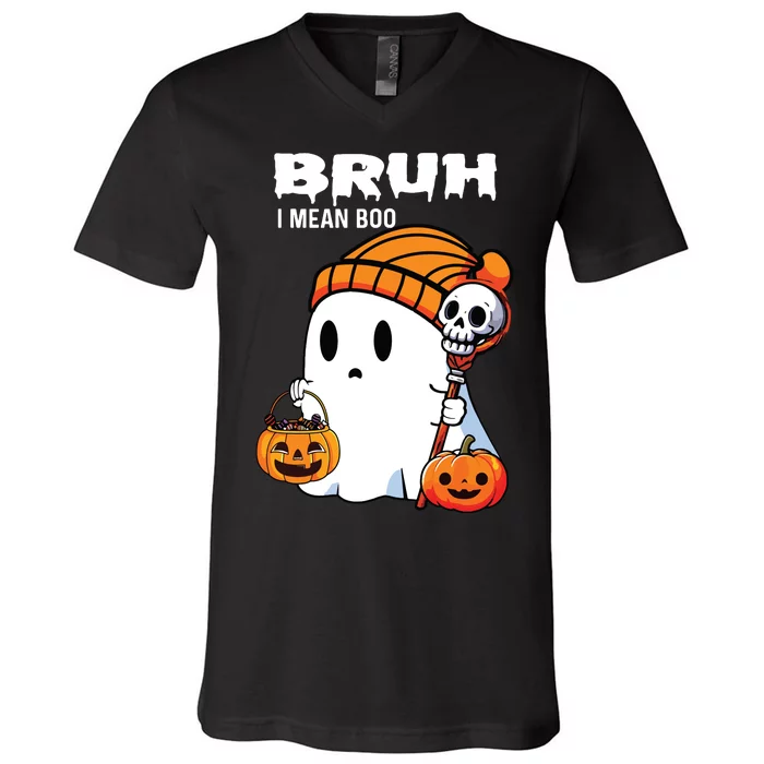 Halloween Bruh I Mean Boo Ghost Funny V-Neck T-Shirt