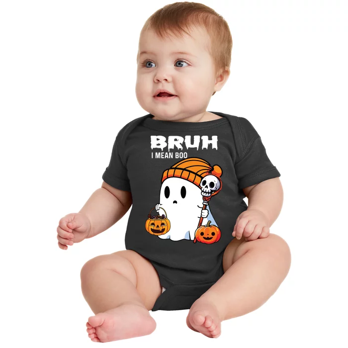 Halloween Bruh I Mean Boo Ghost Funny Baby Bodysuit