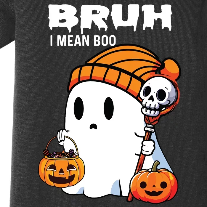 Halloween Bruh I Mean Boo Ghost Funny Baby Bodysuit