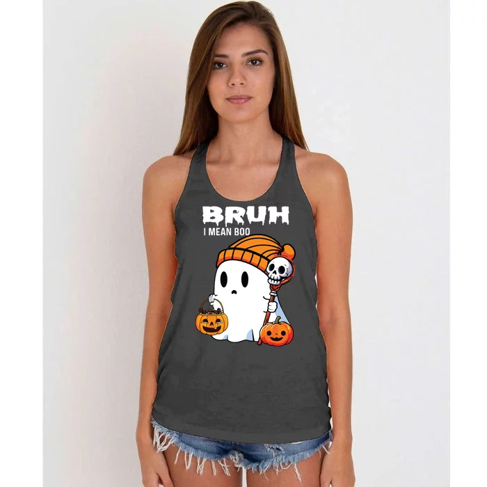 Halloween Bruh I Mean Boo Ghost Funny Women's Knotted Racerback Tank