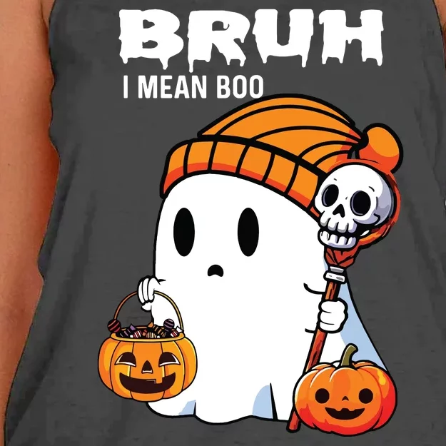 Halloween Bruh I Mean Boo Ghost Funny Women's Knotted Racerback Tank