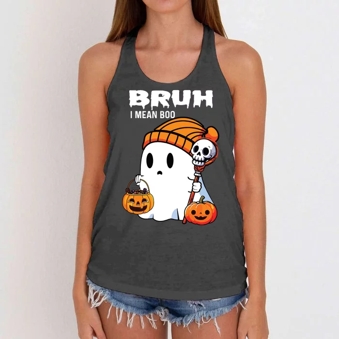 Halloween Bruh I Mean Boo Ghost Funny Women's Knotted Racerback Tank