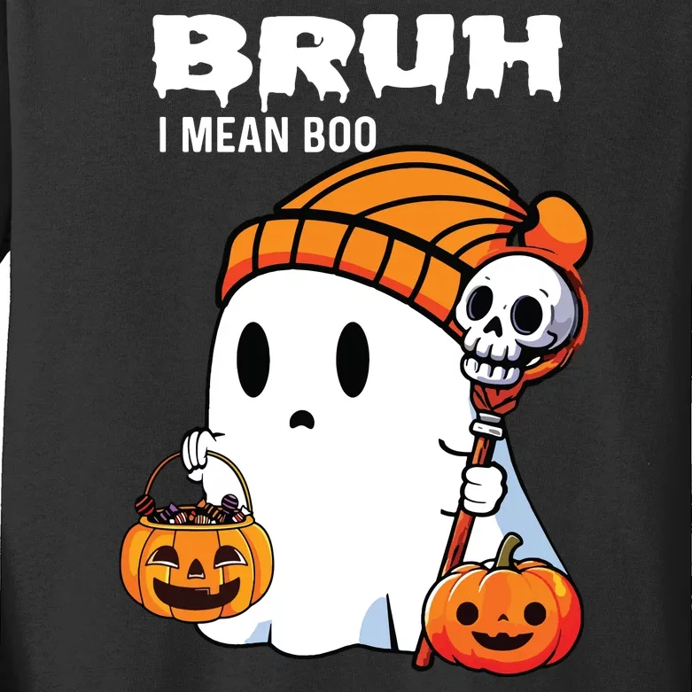 Halloween Bruh I Mean Boo Ghost Funny Kids Long Sleeve Shirt