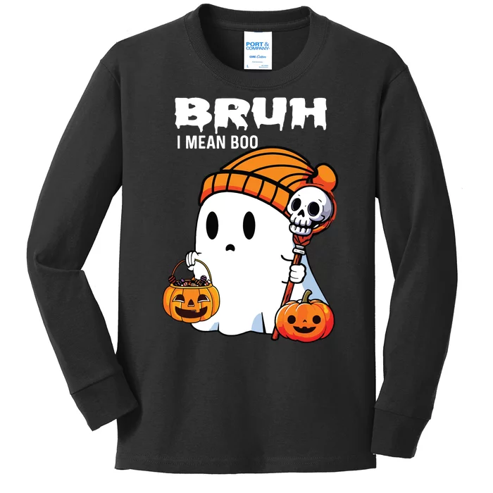 Halloween Bruh I Mean Boo Ghost Funny Kids Long Sleeve Shirt