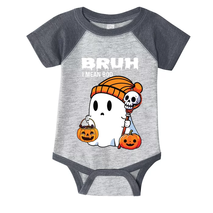 Halloween Bruh I Mean Boo Ghost Funny Infant Baby Jersey Bodysuit